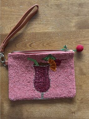 Chico's Pink Beaded Cocktail Wristlet Clutch